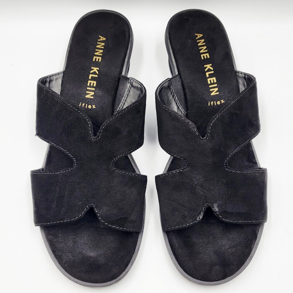 Anne Klein iFlex Tania Black Open-Toe Cut-outs Block Heel Sandals Women's Size 8